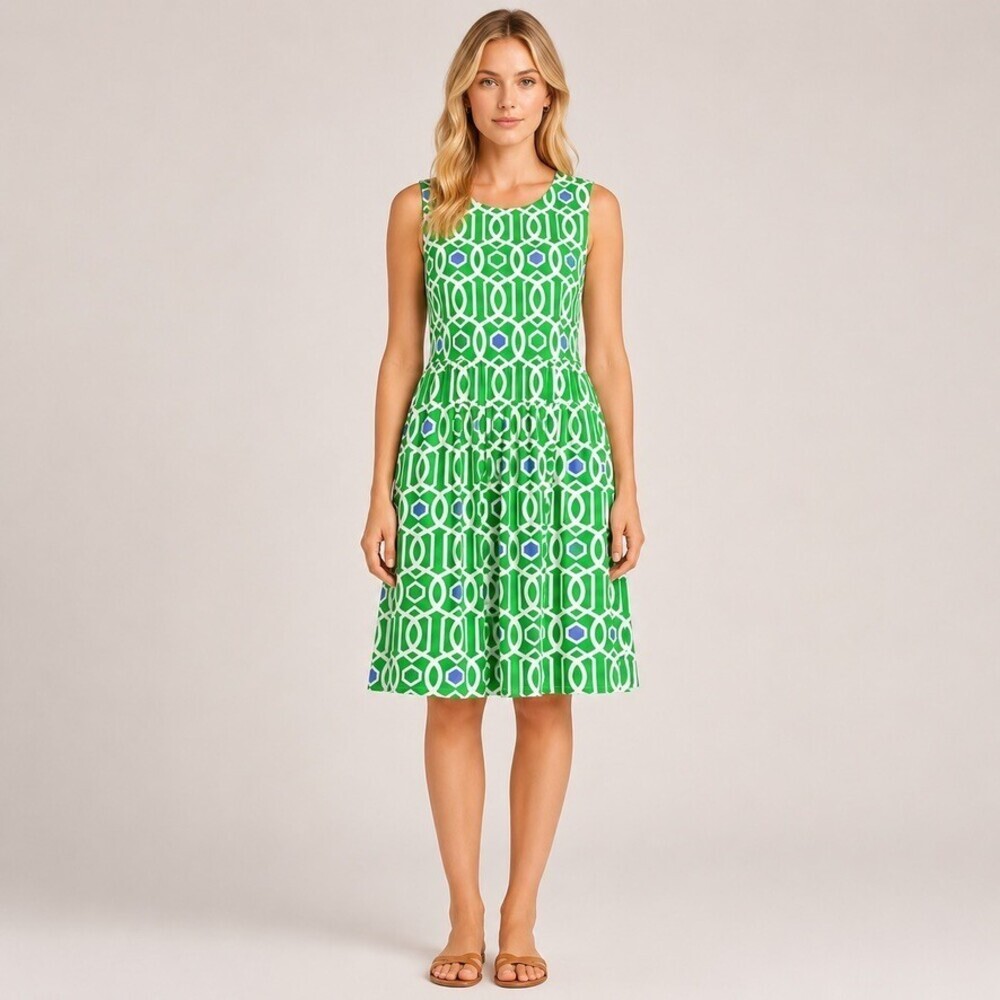 Jude Connally Trixie Dress Small Small green white print Jude Cloth Sleeveless